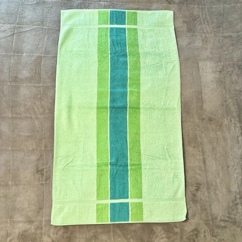 Vintage Fieldcrest Towel Set Green Stripe, 1 Bath, 2 Hand, 3 Pc Royal Velvet